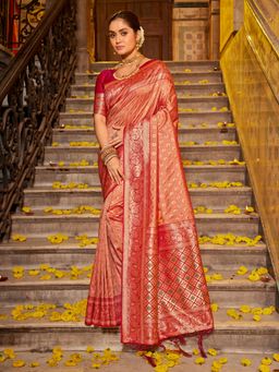 Anaita - Orange Floral Woven Banarasi Saree with Unstitched Blouse