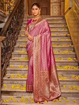 Anaita - Pink Floral Woven Banarasi Saree with Unstitched Blouse
