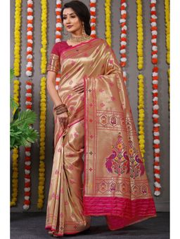 Anaita - Pink Floral Woven Pure Silk Banarasi Saree with Unstitched Blouse