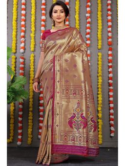 Anaita - Purple Floral Woven Pure Silk Banarasi Saree with Unstitched Blouse