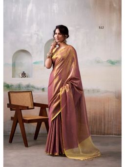 Anaita - Pink Gold Handloom Tissue Silk Self Woven Plain Saree with Unstitched Blouse