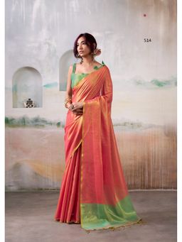 Anaita - Red Handloom Tissue Silk Self Woven Plain Saree with Unstitched Blouse