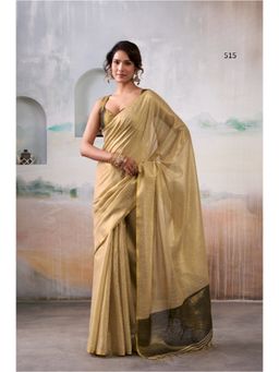 Anaita - Beige Handloom Tissue Silk Self Woven Plain Saree with Unstitched Blouse