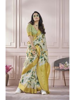 Anaita - Cream Abstract Printed Pure Modal Silk Saree with Unstitched Blouse