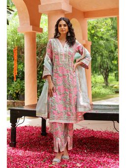 CHHAAP TILAK - Pink Elegance Gota Hand Block Cotton Kurta with Pant and Dupatta