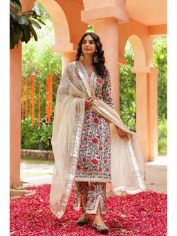 CHHAAP TILAK - Cream Bloom Elegance Gota Hand Block Cotton Kurta with Pant and Dupatta