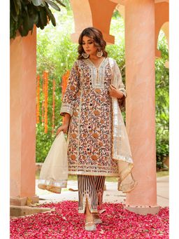 CHHAAP TILAK - Ivory Elegance Gota Hand Block Cotton Kurta with Pant and Dupatta