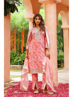 CHHAAP TILAK - Powder Pink Festive Gota Hand Block Cotton Kurta with Pant and Dupatta