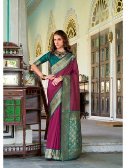 Anaita - Wine Soft Silk Zari Weaving Saree with Unstitched Blouse