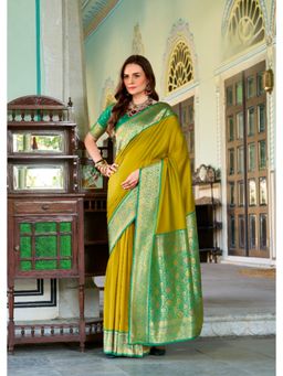 Anaita - Mustard Soft Silk Zari Weaving Saree with Unstitched Blouse