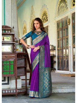 Anaita - Purple Soft Silk Zari Weaving Saree with Unstitched Blouse