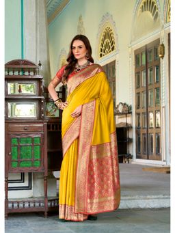 Anaita - Yellow Soft Silk Zari Weaving Saree with Unstitched Blouse