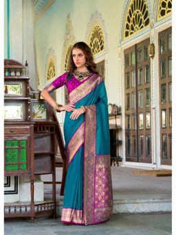 Anaita - Teal Soft Banarasi Silk Zari Weaving Saree with Unstitched Blouse