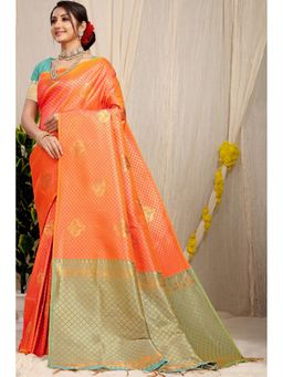 Anaita - Orange Woven Design Pure Silk Banarasi Saree with Unstitched Blouse
