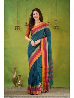 RAAG VARNAM - Green Narayanpet Cotton Saree with Unstitched Blouse