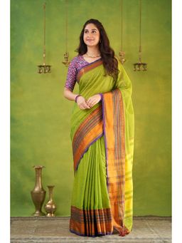 RAAG VARNAM - Green Narayanpet Cotton Saree with Unstitched Blouse