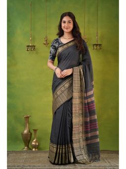 RAAG VARNAM - Grey Narayanpet Cotton Saree with Unstitched Blouse