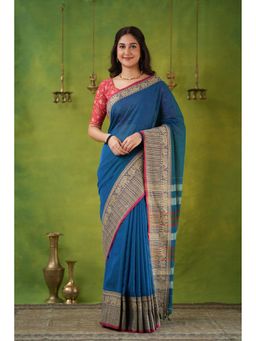 RAAG VARNAM - Teal Narayanpet Cotton Saree with Unstitched Blouse