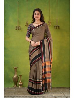 RAAG VARNAM - Grey Narayanpet Cotton Saree with Unstitched Blouse