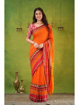 RAAG VARNAM - Orange Narayanpet Cotton Saree with Unstitched Blouse