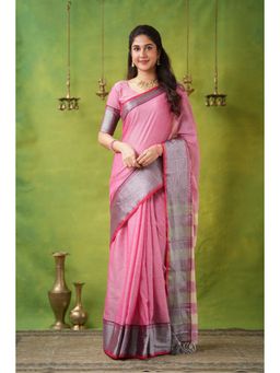 RAAG VARNAM - Pink Narayanpet Cotton Saree with Unstitched Blouse