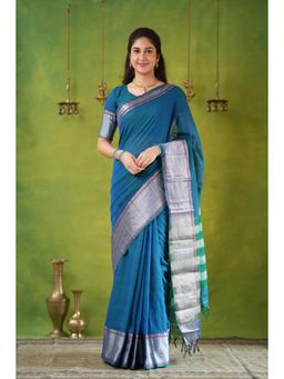 RAAG VARNAM - Teal Narayanpet Cotton Saree with Unstitched Blouse
