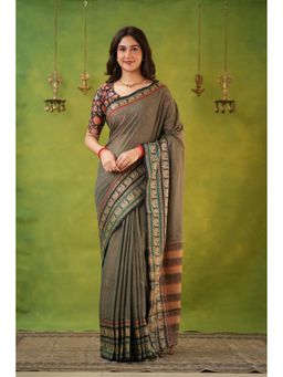 RAAG VARNAM - Grey Narayanpet Cotton Saree with Unstitched Blouse