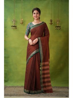 RAAG VARNAM - Brown Narayanpet Cotton Saree with Unstitched Blouse