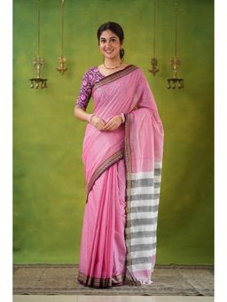 RAAG VARNAM - Pink Narayanpet Cotton Saree with Unstitched Blouse