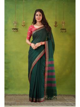RAAG VARNAM - Green Narayanpet Cotton Saree with Unstitched Blouse