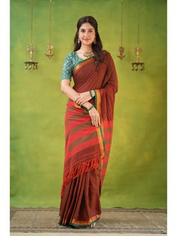 RAAG VARNAM - Brown Narayanpet Cotton Saree with Unstitched Blouse