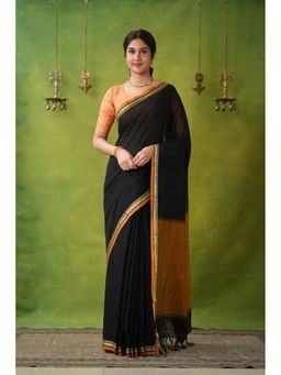 RAAG VARNAM - Black Narayanpet Cotton Saree with Unstitched Blouse
