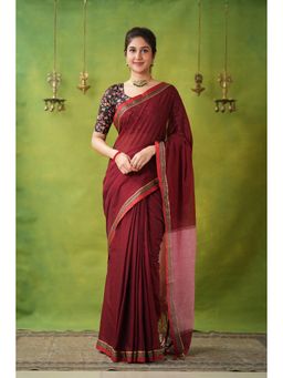 RAAG VARNAM - Maroon Narayanpet Cotton Saree with Unstitched Blouse