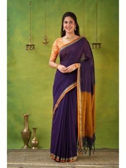RAAG VARNAM - Purple Narayanpet Cotton Saree with Unstitched Blouse