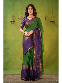 RAAG VARNAM - Green Narayanpet Cotton Saree with Unstitched Blouse