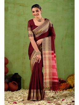 RAAG VARNAM - Maroon Narayanpet Cotton Saree with Unstitched Blouse
