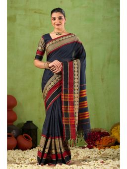 RAAG VARNAM - Raag Varnm Black Narayanpet Cotton Saree with Unstitched Blouse