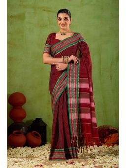 RAAG VARNAM - Maroon Narayanpet Cotton Saree with Unstitched Blouse