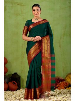 RAAG VARNAM - Green Narayanpet Cotton Saree with Unstitched Blouse