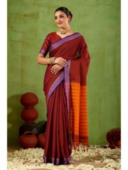 RAAG VARNAM - Maroon Narayanpet Cotton Saree with Unstitched Blouse