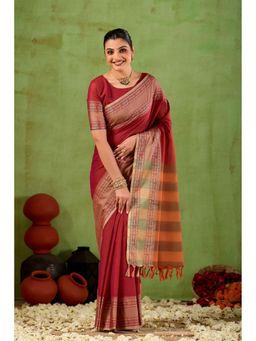 RAAG VARNAM - Maroon Narayanpet Cotton Saree with Unstitched Blouse