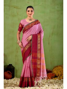 RAAG VARNAM - Pink Narayanpet Cotton Saree with Unstitched Blouse