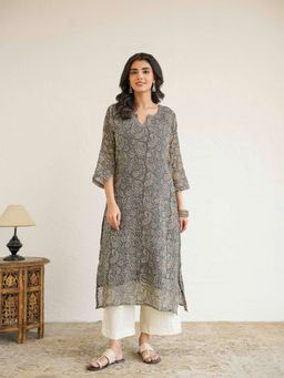 GOODHAND - Black Cotton Printed Katha Style Kurta and Pant