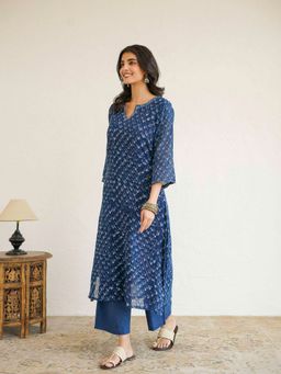 GOODHAND - Indigo Cotton Printed Katha Style Kurta and Pant