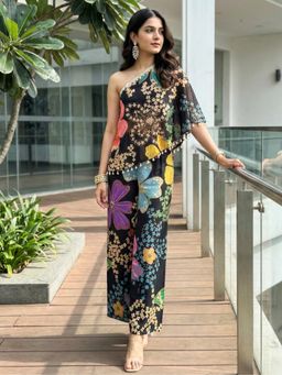 Label Kanupriya - Black Floral One-Shoulder Co-Ord Set
