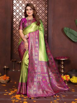 Anaita - Green Zari Woven Banarasi Tissue Silk Tassels Saree with Unstitched Blouse
