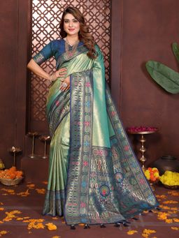 Anaita - Green Zari Woven Banarasi Tissue Silk Tassels Saree with Unstitched Blouse