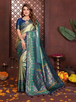 Anaita - Blue Zari Woven Banarasi Tissue Silk Saree with Unstitched Blouse