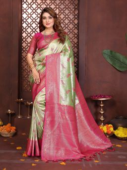 Anaita - Green Paisley Woven Banarasi Tissue Silk Saree with Unstitched Blouse