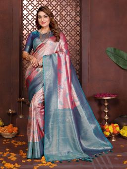 Anaita - Pink Paisley Woven Banarasi Tissue Silk Saree with Unstitched Blouse